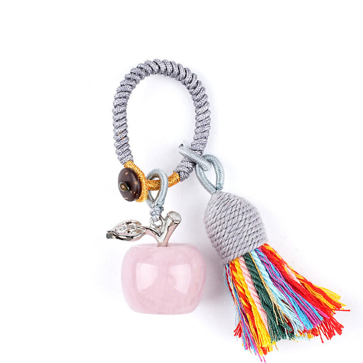 Olivenorma Multi Color Natural Stone Apple Pendant Rainbow Tassel Keychain - Rose Quartz - image 16