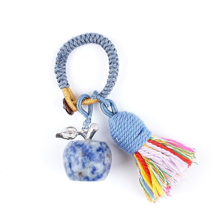 Olivenorma Multi Color Natural Stone Apple Pendant Rainbow Tassel Keychain - Blue Dot Agate - image 35