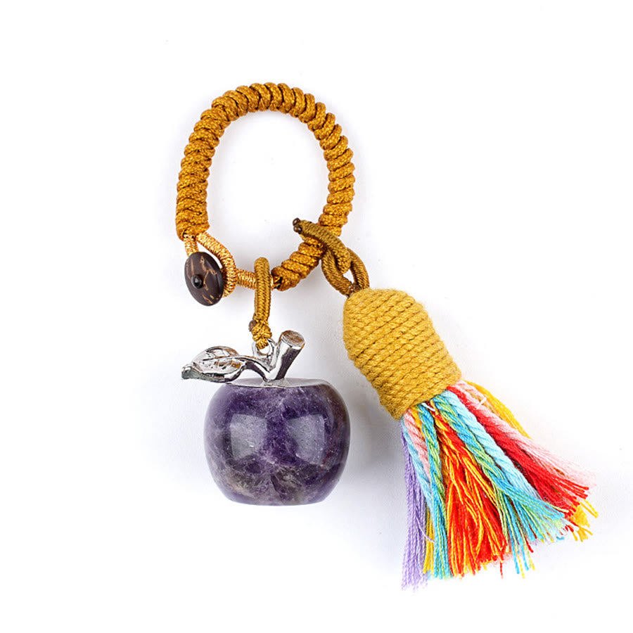 Olivenorma Multi Color Natural Stone Apple Pendant Rainbow Tassel Keychain - Amethyst - image 7