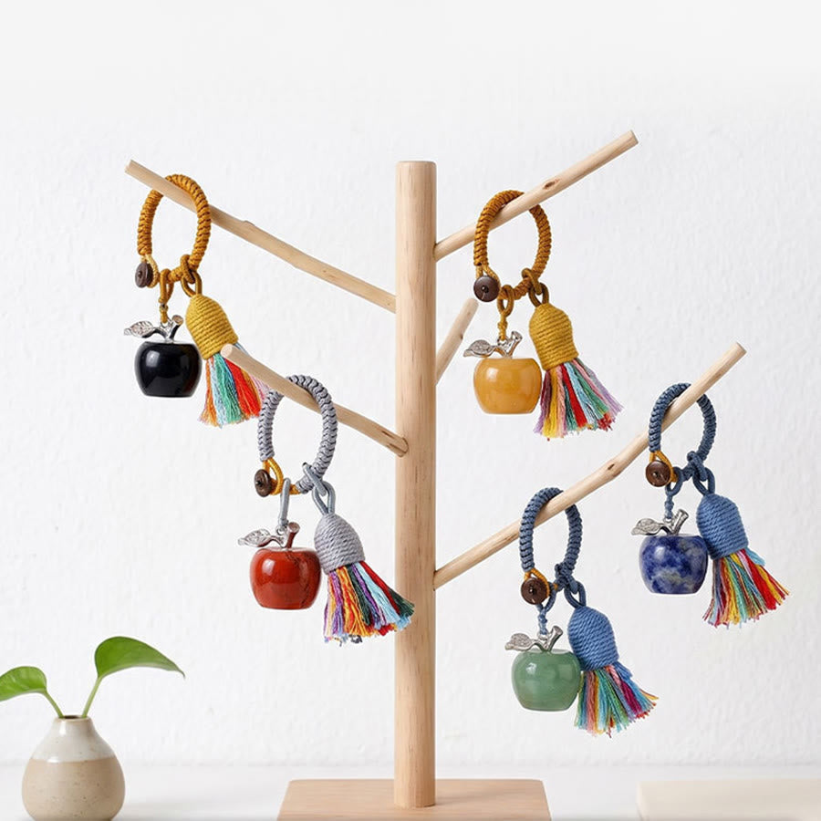 Olivenorma Multi Color Natural Stone Apple Pendant Rainbow Tassel Keychain - image 2