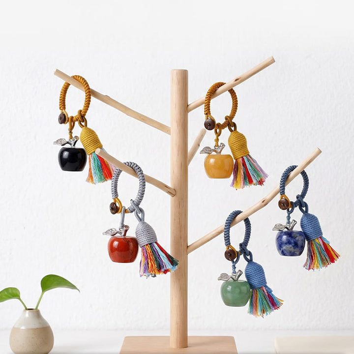 Olivenorma Multi Color Natural Stone Apple Pendant Rainbow Tassel Keychain - image 2