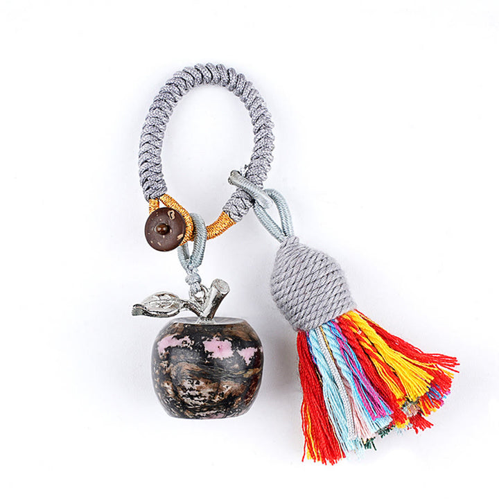 Olivenorma Multi Color Natural Stone Apple Pendant Rainbow Tassel Keychain - Rhodonite - image 30