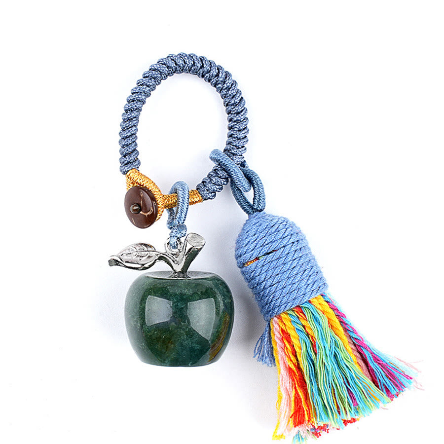 Olivenorma Multi Color Natural Stone Apple Pendant Rainbow Tassel Keychain - Colorful Agate - image 24