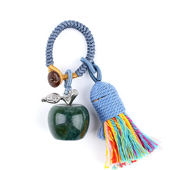 Olivenorma Multi Color Natural Stone Apple Pendant Rainbow Tassel Keychain - Colorful Agate - image 24