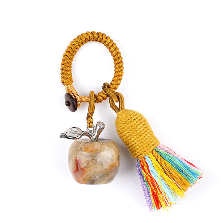 Olivenorma Multi Color Natural Stone Apple Pendant Rainbow Tassel Keychain - Crazy Lace Agate - image 29