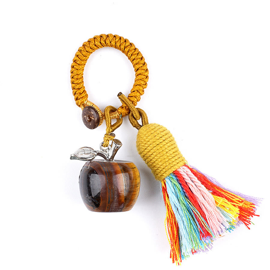 Olivenorma Multi Color Natural Stone Apple Pendant Rainbow Tassel Keychain - Tiger Eye - image 4