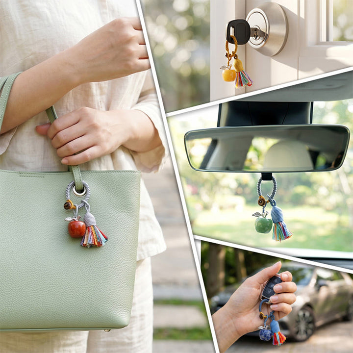 Olivenorma Multi Color Natural Stone Apple Pendant Rainbow Tassel Keychain - image 3