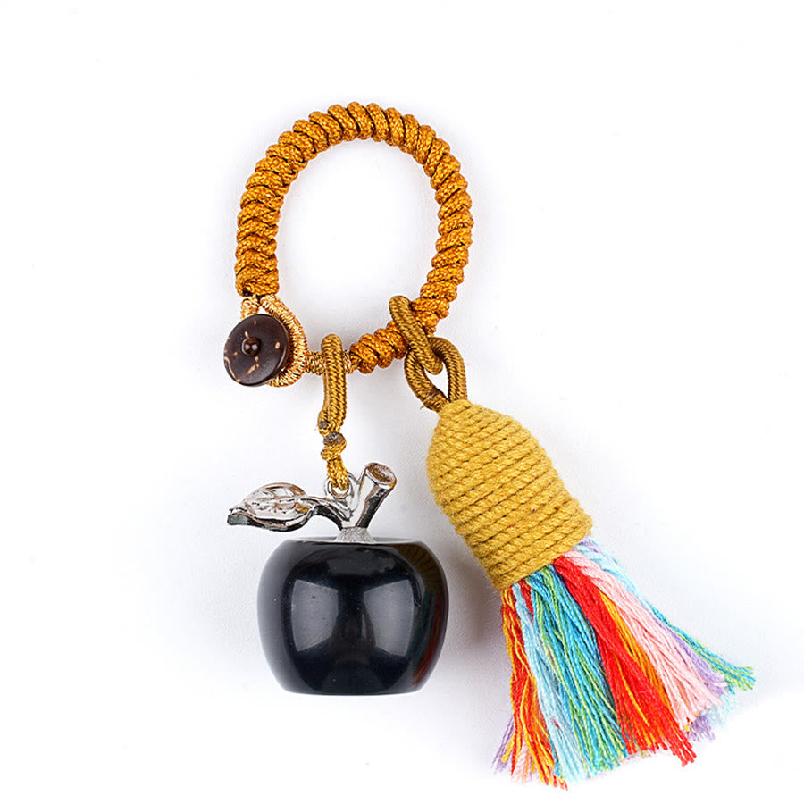 Olivenorma Multi Color Natural Stone Apple Pendant Rainbow Tassel Keychain - Obsidian - image 13
