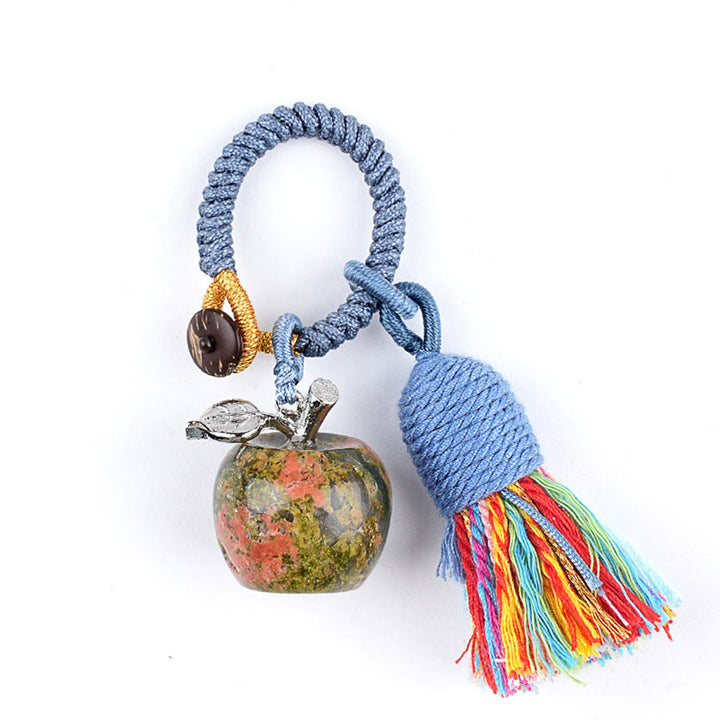 Olivenorma Multi Color Natural Stone Apple Pendant Rainbow Tassel Keychain - Unakite - image 20