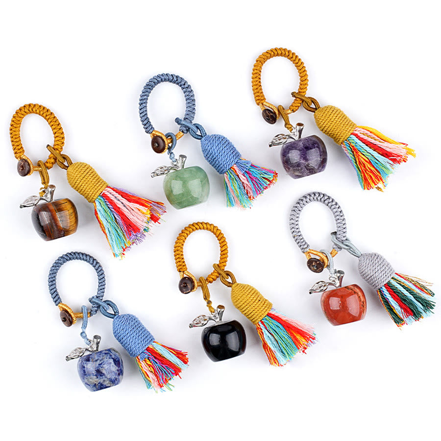 Olivenorma Multi Color Natural Stone Apple Pendant Rainbow Tassel Keychain - image 0