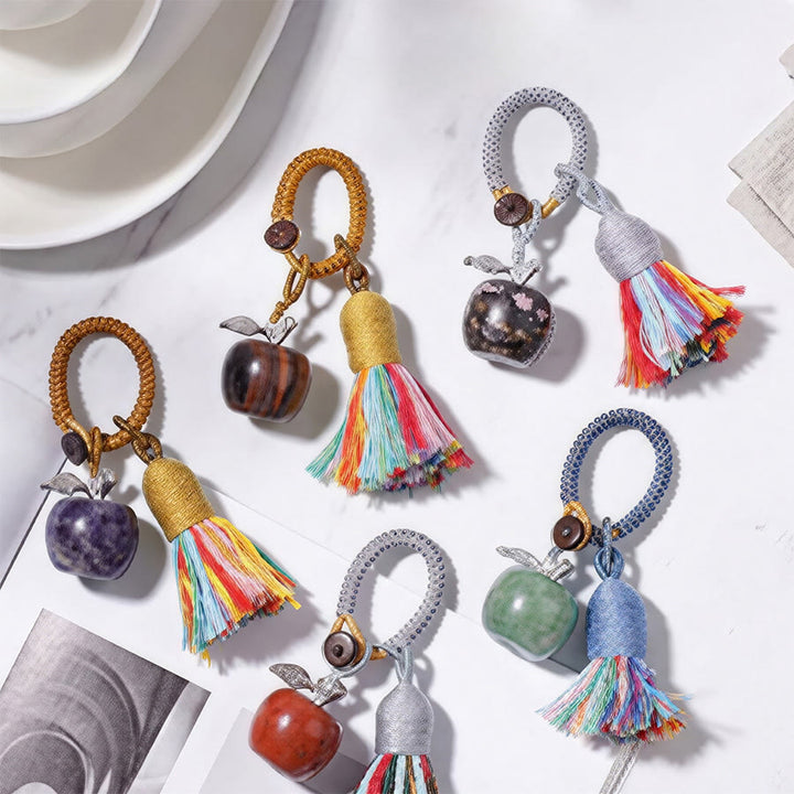 Olivenorma Multi Color Natural Stone Apple Pendant Rainbow Tassel Keychain - image 1