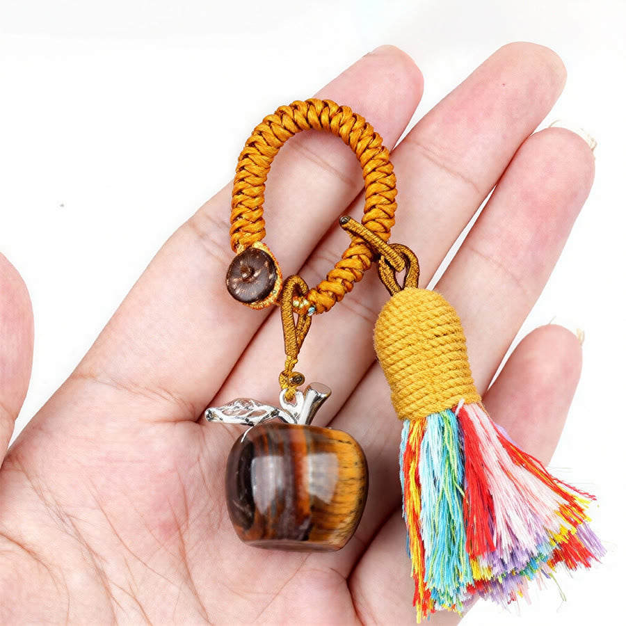 Olivenorma Multi Color Natural Stone Apple Pendant Rainbow Tassel Keychain - image 5