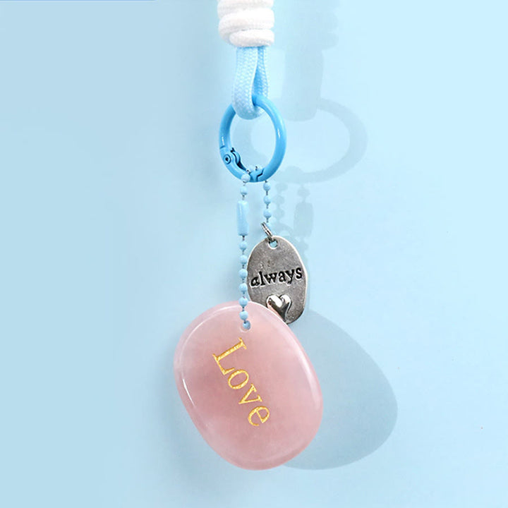 Olivenorma Engraved Positive Word Natural Stone Lanyard Bag Charm Keychain - Rose Quartz - image 4