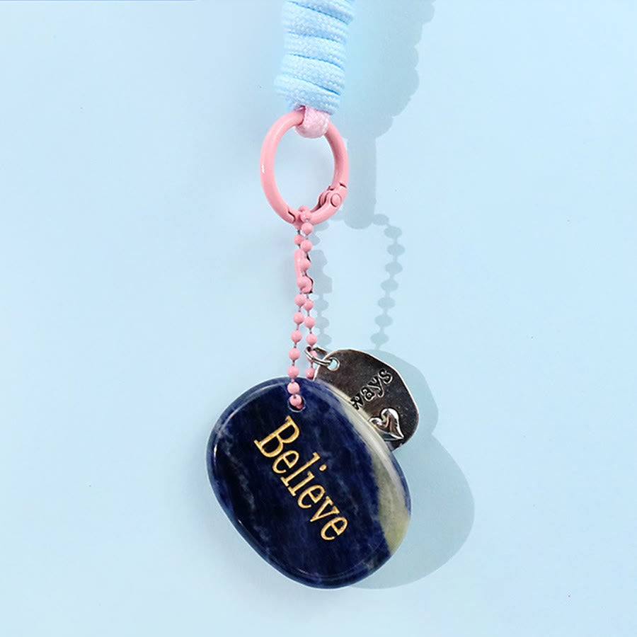 Olivenorma Engraved Positive Word Natural Stone Lanyard Bag Charm Keychain - Sodalite - image 20