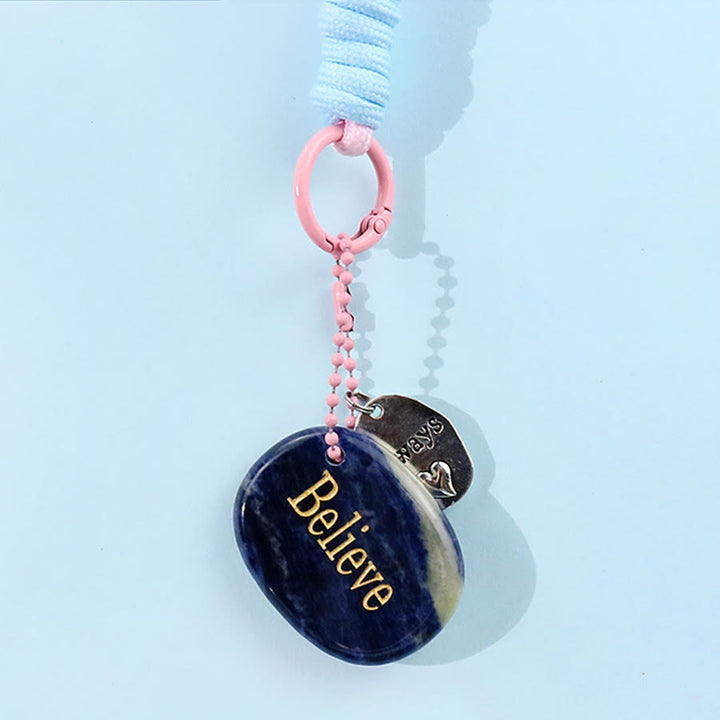 Olivenorma Engraved Positive Word Natural Stone Lanyard Bag Charm Keychain - Sodalite - image 20