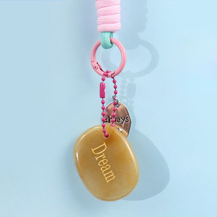 Olivenorma Engraved Positive Word Natural Stone Lanyard Bag Charm Keychain - Yellow Jade - image 18