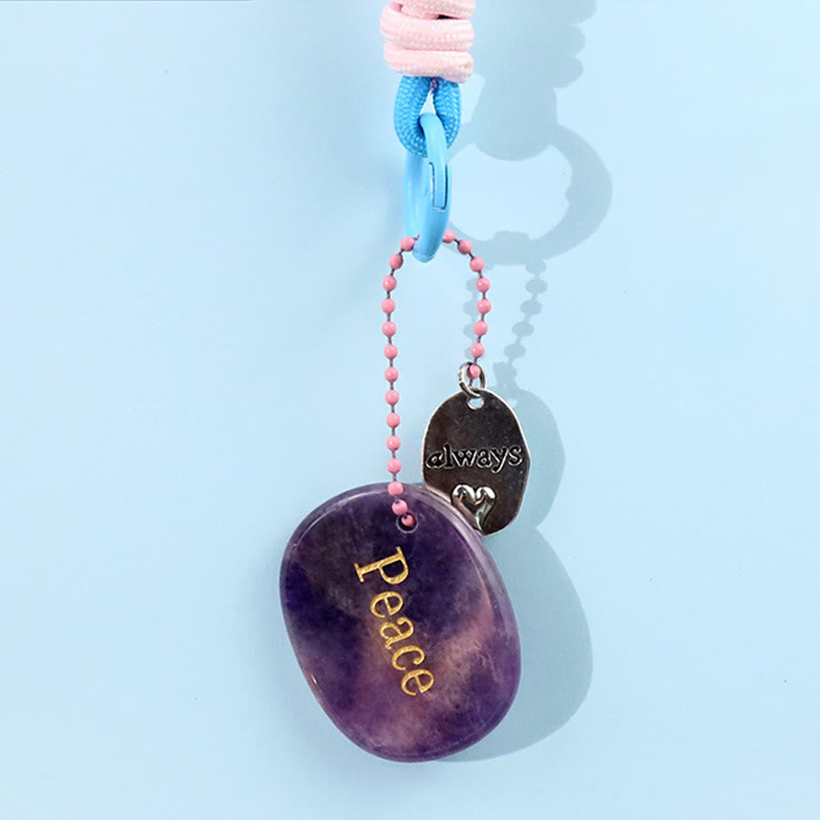 Olivenorma Engraved Positive Word Natural Stone Lanyard Bag Charm Keychain - Amethyst - image 12