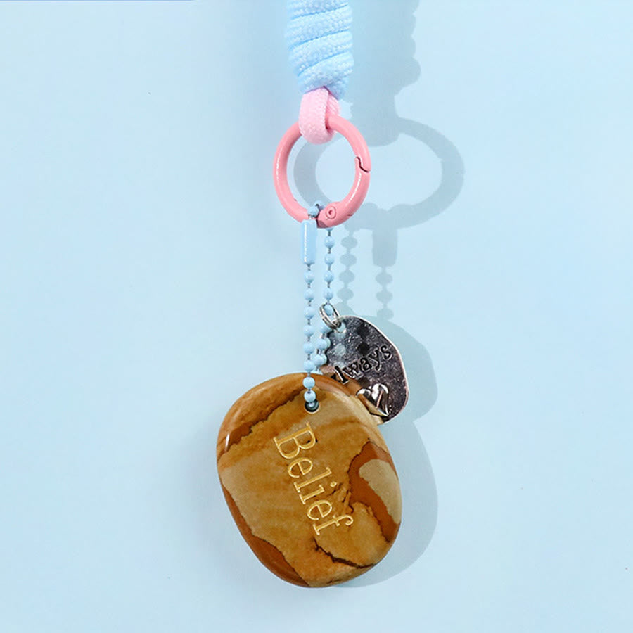 Olivenorma Engraved Positive Word Natural Stone Lanyard Bag Charm Keychain - Dalmatian Jasper - image 14