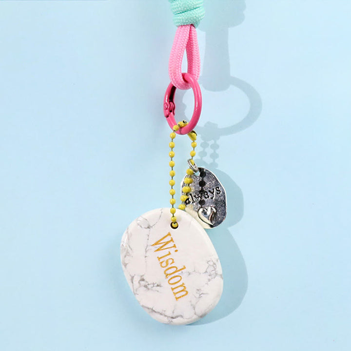 Olivenorma Engraved Positive Word Natural Stone Lanyard Bag Charm Keychain - Howlite - image 30