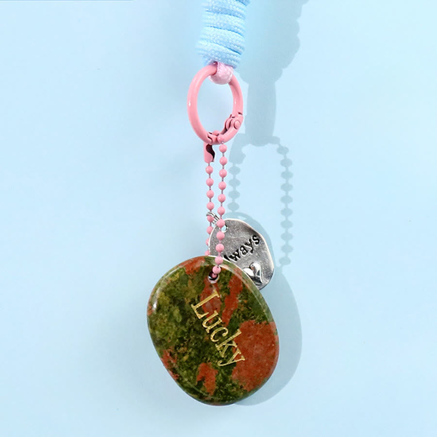 Olivenorma Engraved Positive Word Natural Stone Lanyard Bag Charm Keychain - Unakite - image 22