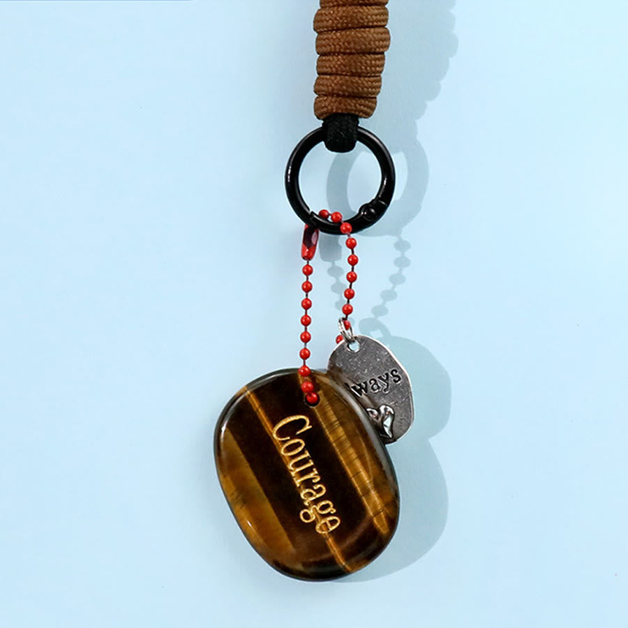 Olivenorma Engraved Positive Word Natural Stone Lanyard Bag Charm Keychain - Tiger Eye - image 24