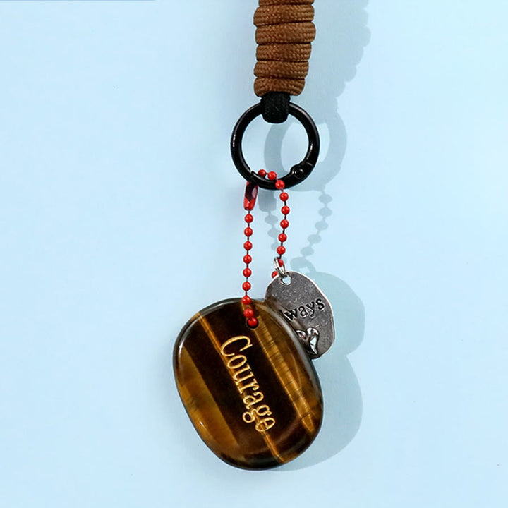 Olivenorma Engraved Positive Word Natural Stone Lanyard Bag Charm Keychain - Tiger Eye - image 24