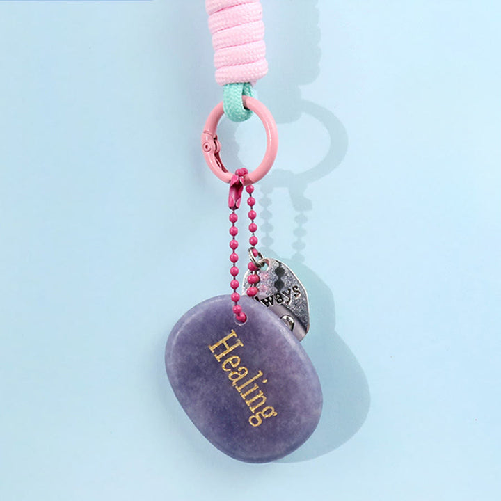 Olivenorma Engraved Positive Word Natural Stone Lanyard Bag Charm Keychain - Iolite - image 26