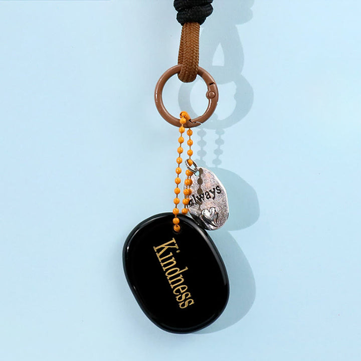 Olivenorma Engraved Positive Word Natural Stone Lanyard Bag Charm Keychain - Obsidian - image 27