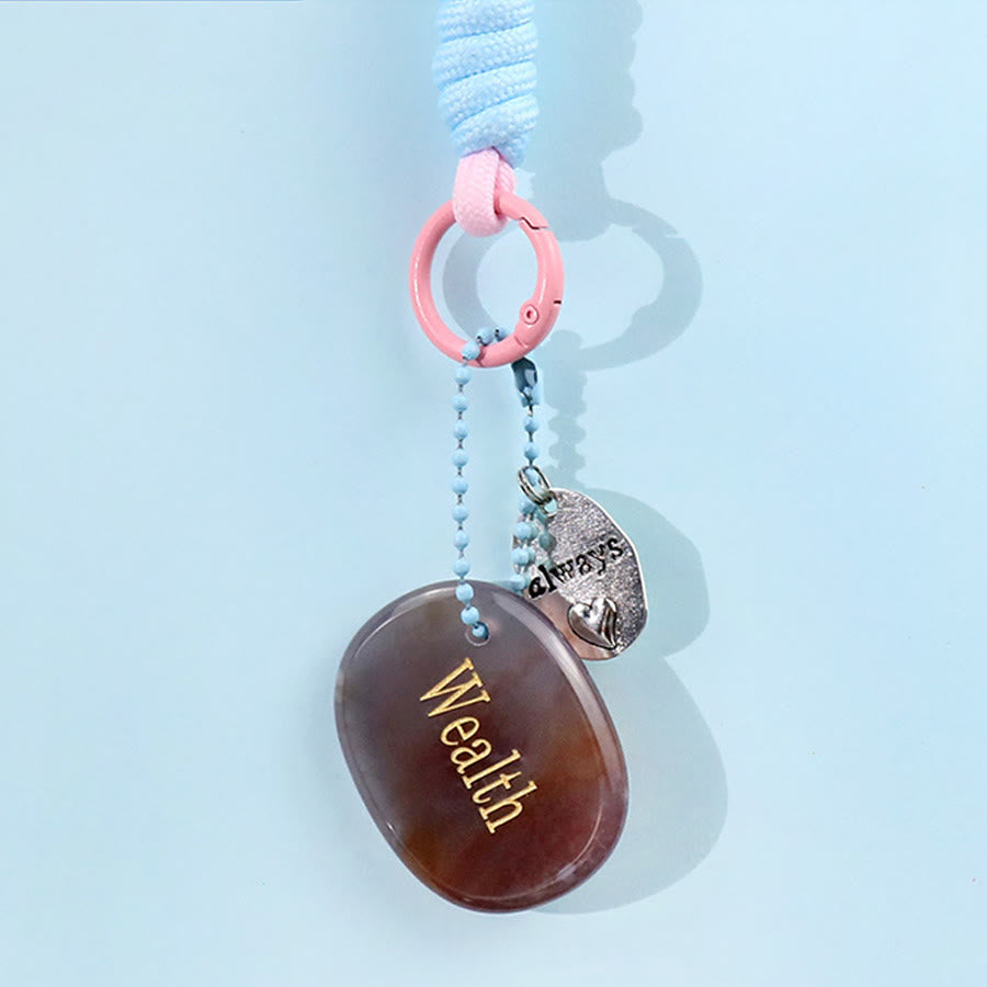 Olivenorma Engraved Positive Word Natural Stone Lanyard Bag Charm Keychain - Colorful Agate - image 29