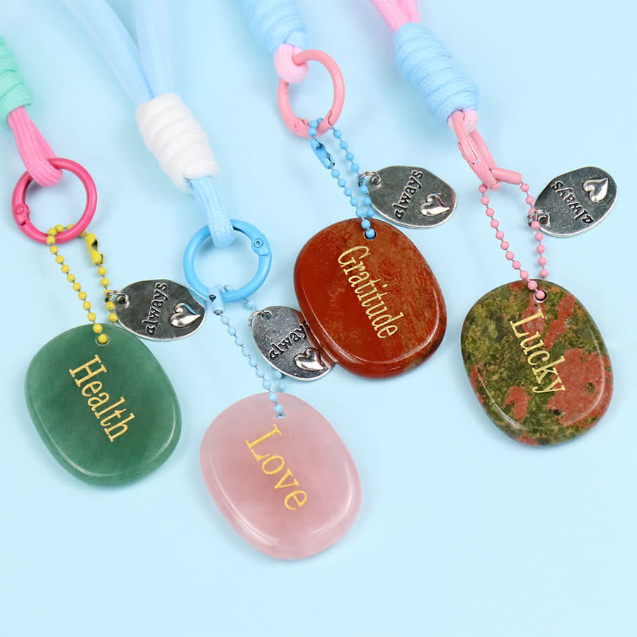 Olivenorma Engraved Positive Word Natural Stone Lanyard Bag Charm Keychain - image 3