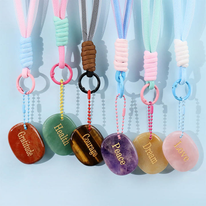 Olivenorma Engraved Positive Word Natural Stone Lanyard Bag Charm Keychain - image 0