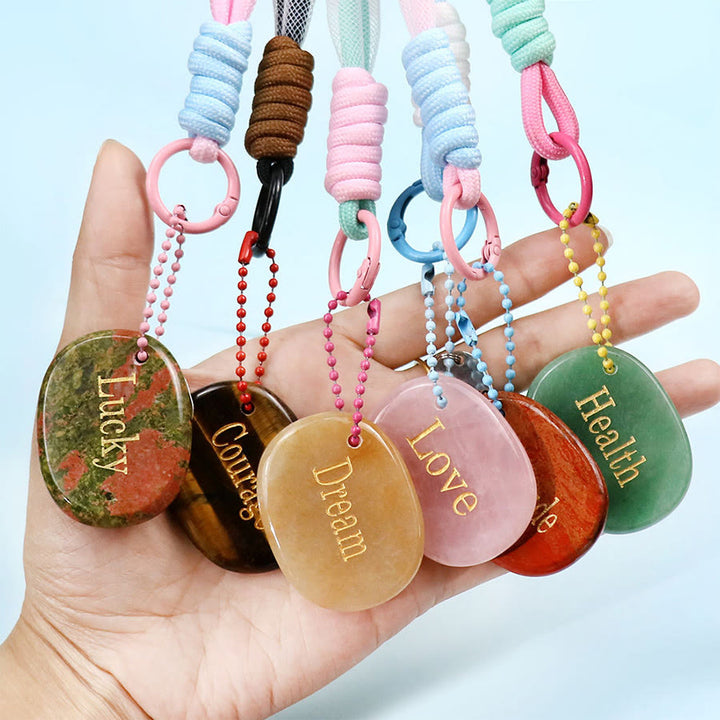 Olivenorma Engraved Positive Word Natural Stone Lanyard Bag Charm Keychain - image 2