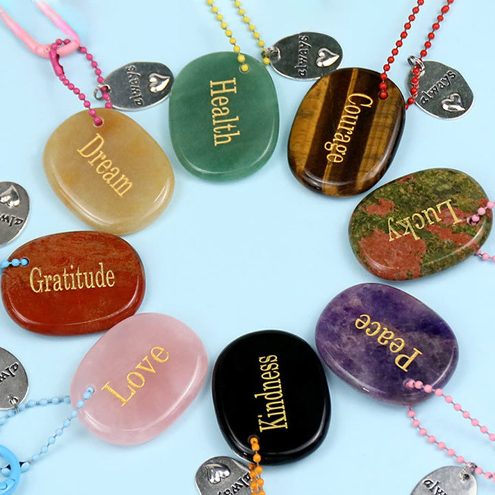 Olivenorma Engraved Positive Word Natural Stone Lanyard Bag Charm Keychain - image 1