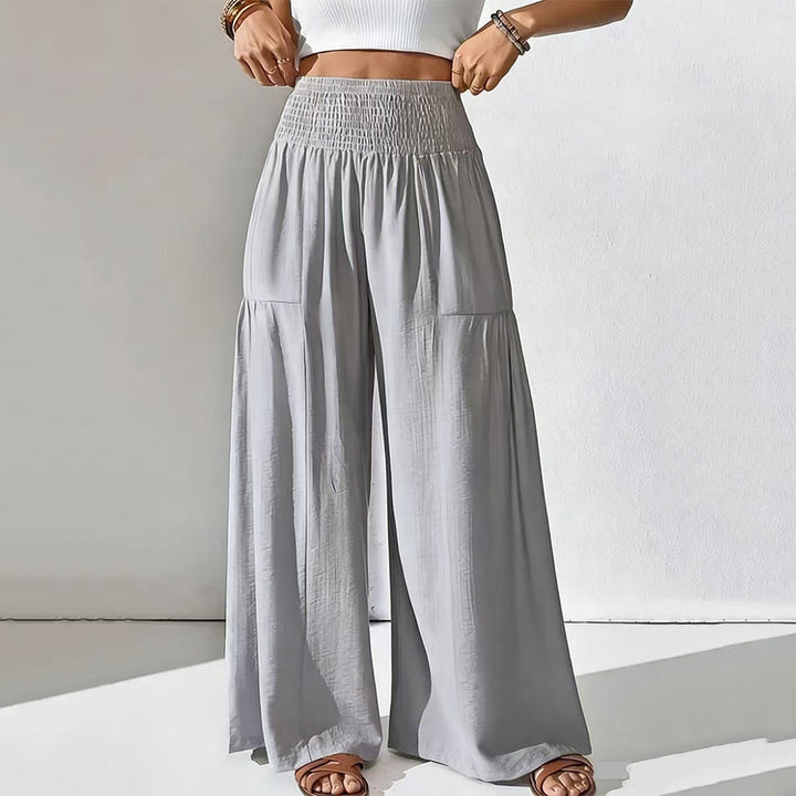Olivenorma Minimal Solid Smocked High Waist Tiered Wide Leg Daily Women's Pants - Gray - XXL - image 10