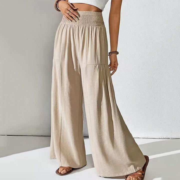 Olivenorma Minimal Solid Smocked High Waist Tiered Wide Leg Daily Women's Pants - image 8