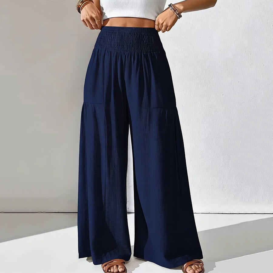 Olivenorma Minimal Solid Smocked High Waist Tiered Wide Leg Daily Women's Pants - Dark Blue - XXL - image 6