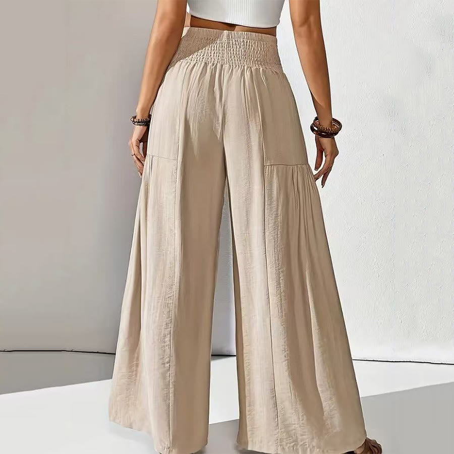 Olivenorma Minimal Solid Smocked High Waist Tiered Wide Leg Daily Women's Pants - image 9