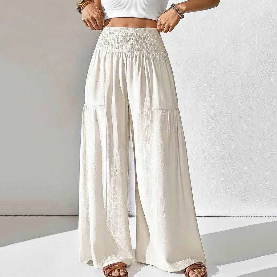 Olivenorma Minimal Solid Smocked High Waist Tiered Wide Leg Daily Women's Pants - White - XXL - image 1