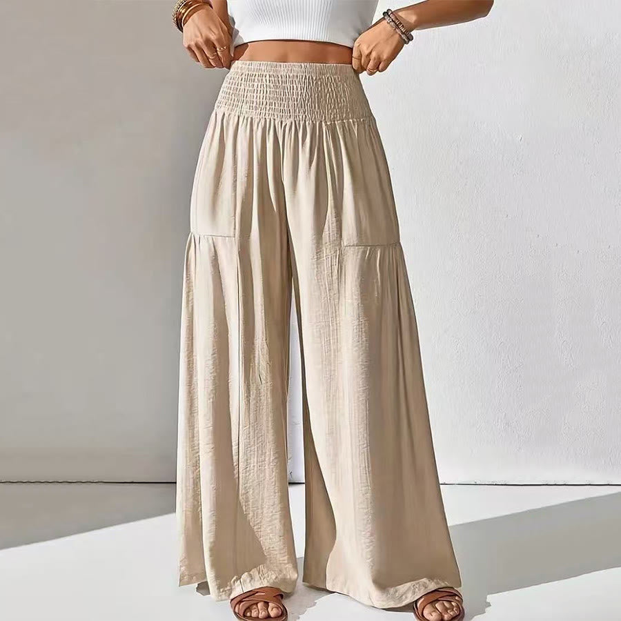 Olivenorma Minimal Solid Smocked High Waist Tiered Wide Leg Daily Women's Pants - Khaki - XXL - image 7