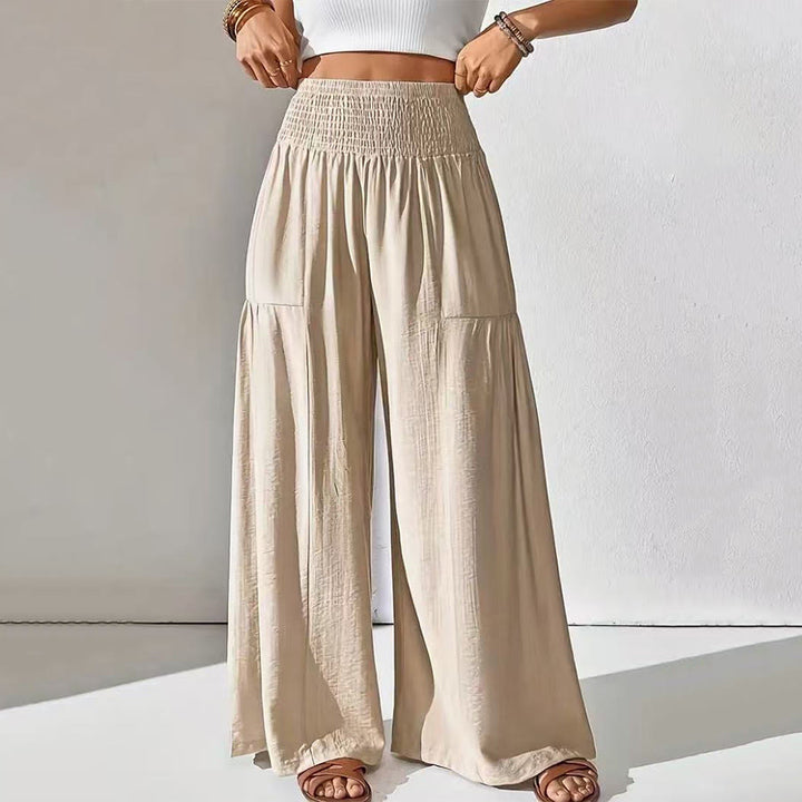Olivenorma Minimal Solid Smocked High Waist Tiered Wide Leg Daily Women's Pants - Khaki - XXL - image 7