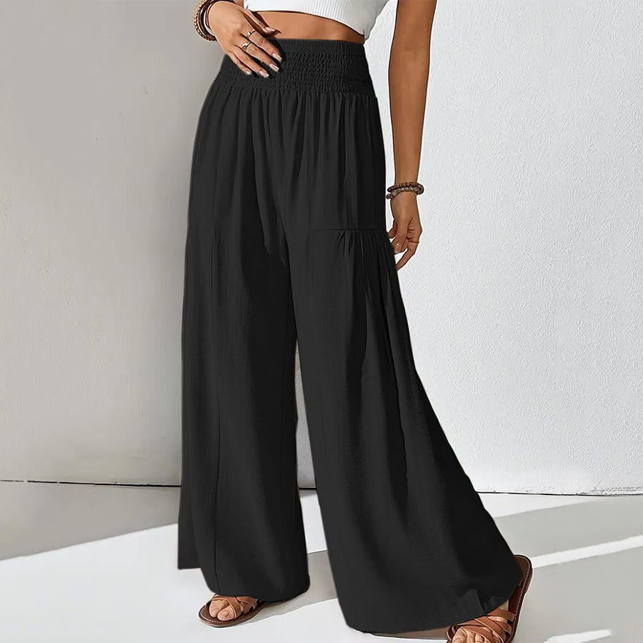 Olivenorma Minimal Solid Smocked High Waist Tiered Wide Leg Daily Women's Pants - Black - XXL - image 2