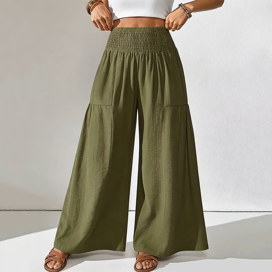 Olivenorma Minimal Solid Smocked High Waist Tiered Wide Leg Daily Women's Pants - Army Green - XXL - image 5