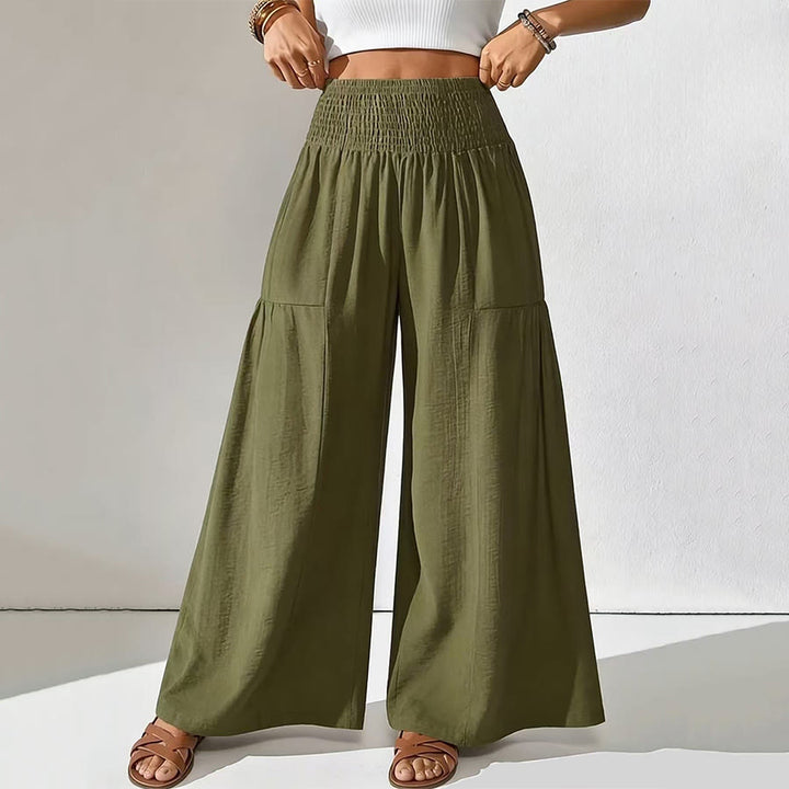 Olivenorma Minimal Solid Smocked High Waist Tiered Wide Leg Daily Women's Pants - Army Green - XXL - image 5