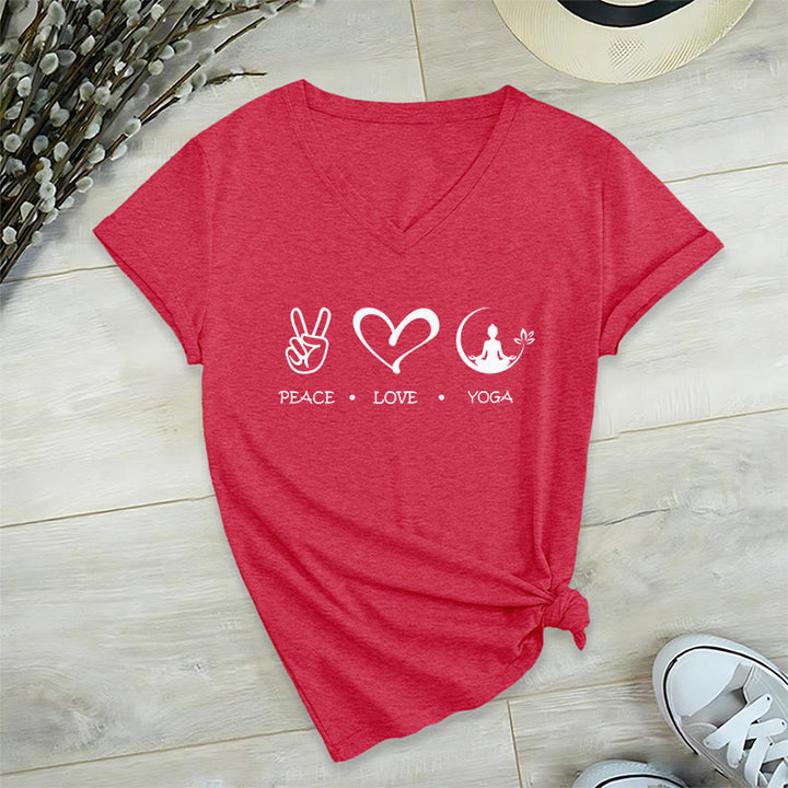 Olivenorma Boho Peace Love Yoga Peace Sign Heart Meditation Graphic Women's V Neck T-Shirt - Red - 2XL - image 27