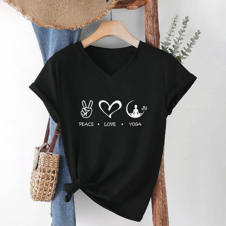 Olivenorma Boho Peace Love Yoga Peace Sign Heart Meditation Graphic Women's V Neck T-Shirt - image 13