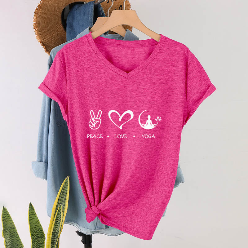 Olivenorma Boho Peace Love Yoga Peace Sign Heart Meditation Graphic Women's V Neck T-Shirt - image 34