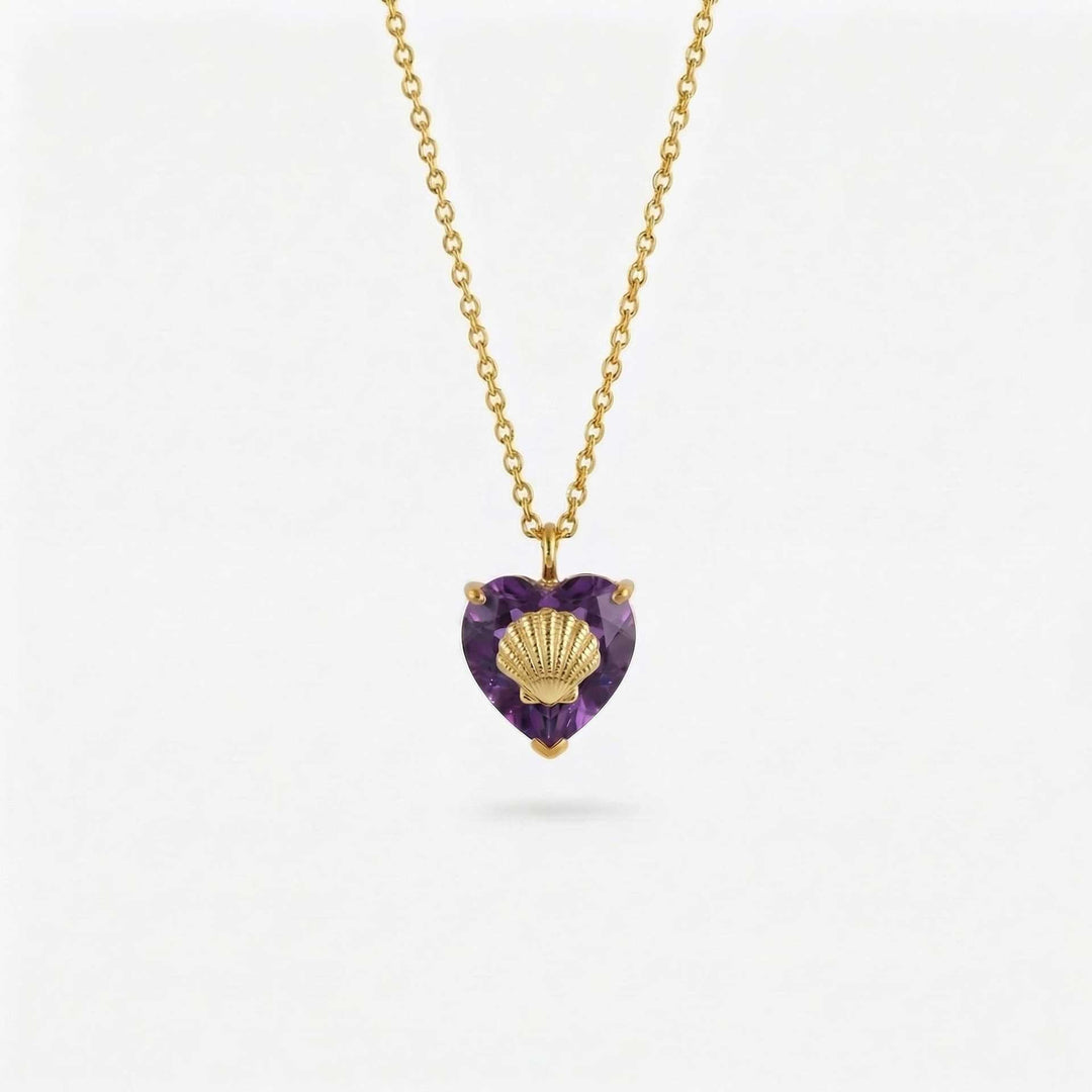 FREE Today: Ocean Creatures & Birthstone Heart Shaped Zircon Pendant Necklace - February-Shell - image 2