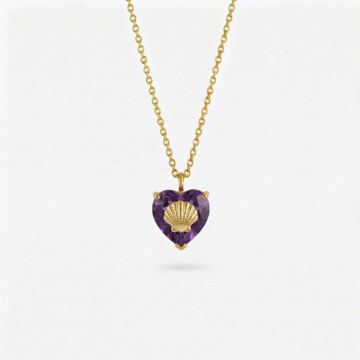 FREE Today: Ocean Creatures & Birthstone Heart Shaped Zircon Pendant Necklace - February-Shell - image 2