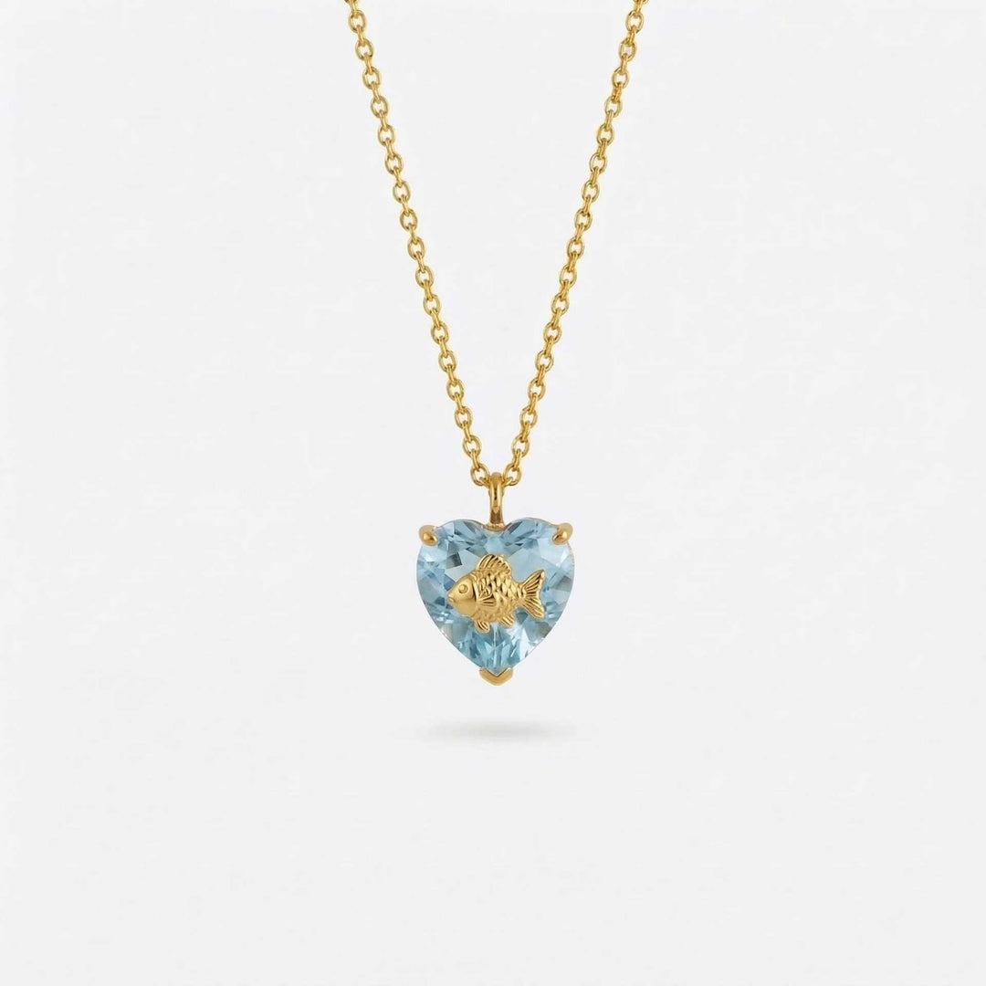 FREE Today: Ocean Creatures & Birthstone Heart Shaped Zircon Pendant Necklace - March-Fish - image 3