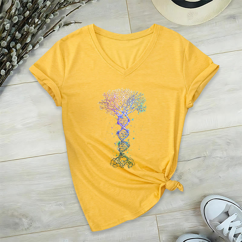Olivenorma Boho Color Gradient DNA Tree Life Art Print Women's V Neck T-Shirt - Yellow - 2XL - image 30
